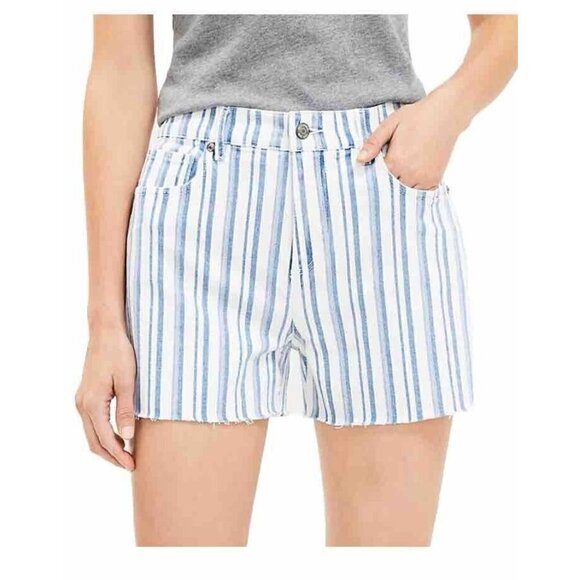 LOFT Women's Sz 6 / 28 Blue & White Striped Denim Cut Off Shorts - Picture 1 of 9